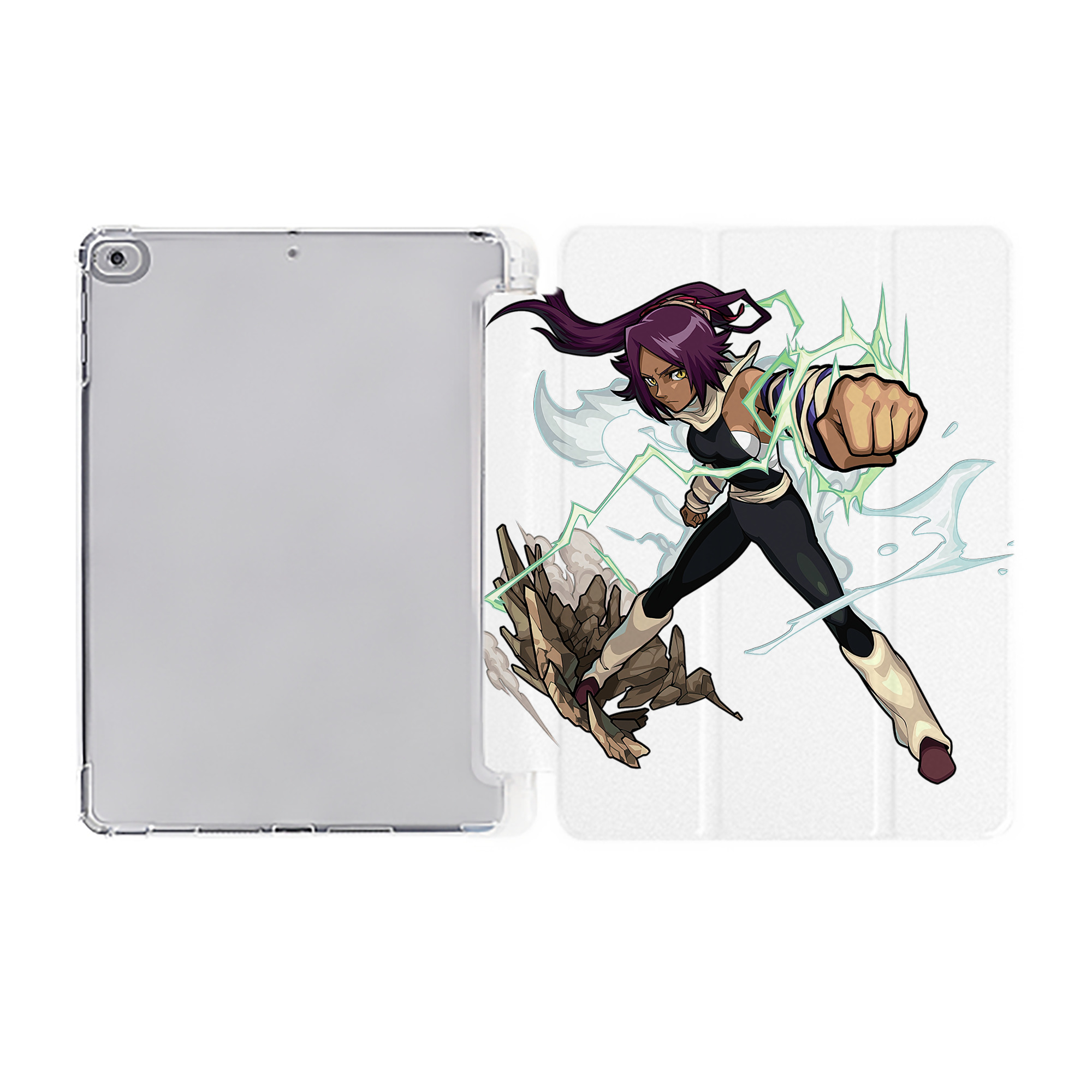 （画像用） ブリーチ 四楓院 夜一（しほういん よるいち） BLEACH Shihouin Yoruichi IPad ケース ペン収納付き 三つ折りスタンド PUレザー×シリコン 対応機種9.5/10.5/10.9インチ